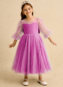 Azazie Trudy vestidos de niña de las flores Vestido de Fucsia de Tul de Princesa con Escote de Corazón image3