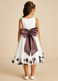 Azazie Dot Flower Girl Dresses Ivory Espresso A-Line Bow Tulle Dress image2