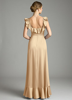 Azazie Lyra Bridesmaid Dresses Champagne A-Line Off the Shoulder Stretch Satin Convertible Dress image8