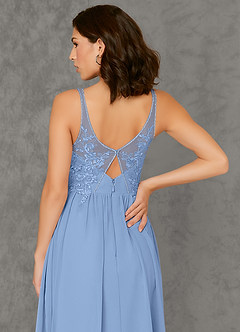 Azazie Amy laatste Uitverkoop Jurk van Chiffon met A-Lijn Kant Staal Blauw image5