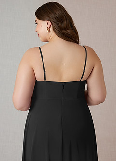 Azazie Emerald Bridesmaid Dresses Black A-Line Ruffled Chiffon Dress image10