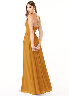 Azazie Aaida Robes de demoiselle d'honneur Robe Trapèze en Mousseline de soie Corset Caramel écossais image5