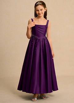 Azazie Mochi Girl vestidos de niña de las flores Vestido de Uva de Satin Mate de Princesa con Plisado image5