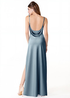 Azazie Alaija Bridesmaid Dresses Dusty Blue Mermaid Side Slit Stretch Satin Dress image4