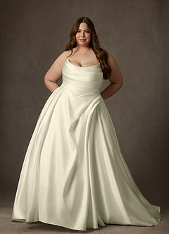Azazie Adelise Wedding Dresses Cream Ball-Gown Strapless Satin Dress image10