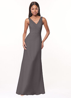 Azazie Nala Bridesmaid Dresses Steel Grey A-Line Pleated Chiffon Dress image1