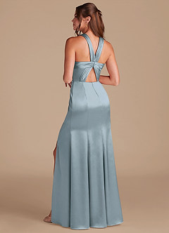 Azazie Rue Bridesmaid Dresses Dusty Blue Mermaid Pleated Metallic Satin Dress image7