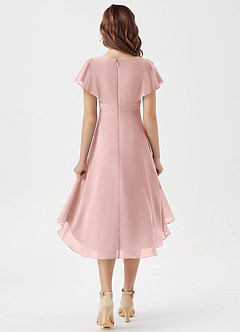 Azazie Graciela Junior Robe Trapèze en Mousseline de soie Plissée Rose Poudré image2