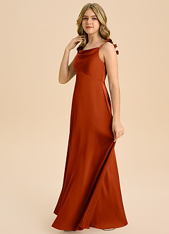 Azazie Gumdrop Junior Paprika Empire Pleated Stretch Satin Dress image5