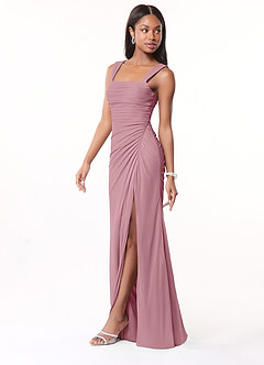 Azazie Jesaphine Bridesmaid Dresses Vintage Mauve Sheath Ruched Mesh Dress image4