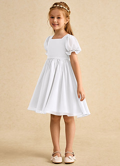 Azazie Jolie Flower Girl Dresses White A-Line with Sleeves Chiffon Dress image5