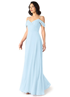 Azazie Tancie Abiti da Damigella Abito Convertibile A-Line in Chiffon a Spalla Scoperta Azzurro image3