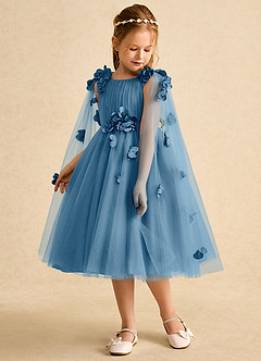 Azazie Staria Blumenmädchenkleider Ballkleid Gestreift Tüll Kleid Stahlblau image5