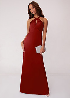 Barbie ♥ Azazie Bridesmaid Dresses Pomegranate Sheath Stretch Satin Dress image1