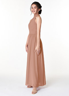 Azazie Iman Junior Champagne Rose A-Line Pleated Chiffon Dress image5