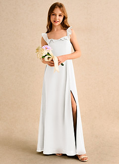 Azazie Chip Junior Formal 플라워 걸 드레스 A라인 소매 없는 쉬폰 플로어 길이 드레스 image5