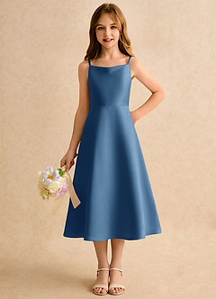Azazie Jaella Girls Formal Kukkatyttöjen mekot A-linja Laskostettu Matta satiini Tee-pituus Mekko image5