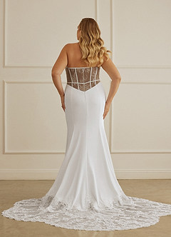 Christian Siriano Bridal for Azazie 2004 Wedding Dresses Diamond White Cocoa Sheath Lace Crepe Back Satin Dress image11