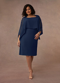 Azazie Maryam Mother of the Bride Dresses Dark Navy Sheath Lace Chiffon Dress image7