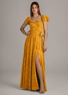 Azazie Aricella Brautjungfernkleider A-Linie Korsett Blumen-Burnout Kleid Butterscotch image1