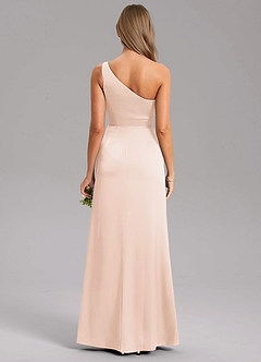 Azazie Feby Bridesmaid Dresses Blushing Pink A-Line One Shoulder Stretch Satin Dress image2