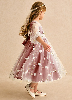 Azazie Elowen vestidos de niña de las flores Vestido de Terracota de Encaje de Corte en A con Escote de Corazón image6