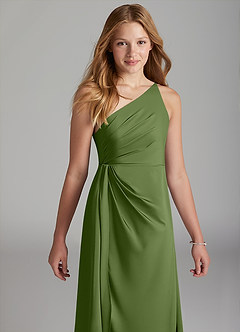 Azazie Mika Junior Juniper A-Line Pleated Stretch Satin Dress image4