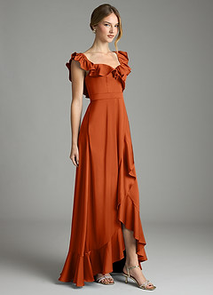 Azazie Lyra Bridesmaid Dresses Burnt Orange A-Line Off the Shoulder Stretch Satin Convertible Dress image5