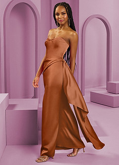Barbie ♥ Azazie Bridesmaid Dresses Copper Sheath Strapless Stretch Satin Convertible Dress image13