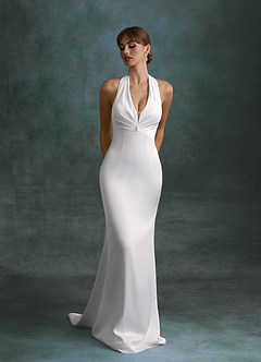 Azazie Melinda Abiti da Sposa Abito Tubino in Raso Elasticizzato Bianco Diamante image5