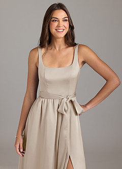 Azazie Elliott Brautjungfernkleider A-Linie mit Taschen Stretch-Satin Kleid Frost image2