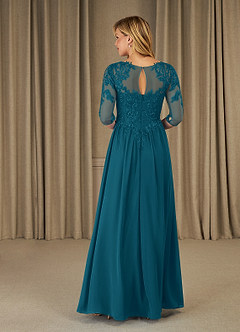 Azazie Mirielle Kleider für die Brautmutter A-Linie Schaufel Spitze Chiffon Kleid Tintenblau image2