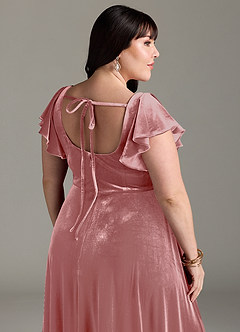 Azazie Bondi Bridesmaid Dresses Dusty Rose A-Line Side Slit Velvet Dress image13