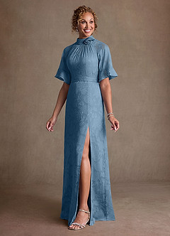 Azazie Hypatia Klänningar till brudens mor Klä Tubklänning i Blommig Utbrändhet Plisserad Stålblå image2