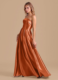 Azazie Lucienne Bridesmaid Dresses Burnt Orange A-Line Pleated Metallic Satin Dress image6