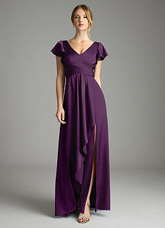 Azazie Omari Bridesmaid Dresses Grape A-Line Stretch Satin Dress image3