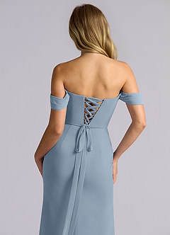 Azazie Heidi Final Sale Dusty Blue Mermaid Corset Chiffon Dress image2