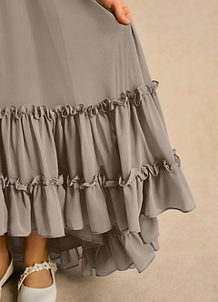 Azazie Kass Flower Girl Dresses Taupe A-Line Pleated Chiffon Dress image7