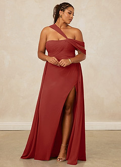Christian Siriano Bridal for Azazie 1014 Bridesmaid Dresses Terracotta A-Line Off the Shoulder Chiffon Dress image13
