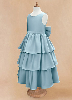 Azazie Margie Blumenmädchenkleider A-Linie Schleifen Stretch-Satin Kleid Stimmungsvolles Blau image6