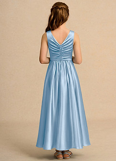 Azazie Ducky Girls Formal Flower Girl Dresses Powder Blue A-Line Pleated Stretch Satin Dress image2