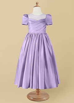 Azazie Anirra Flower Girl Dresses Lilac Ball-Gown Pleated Matte Satin Dress image8