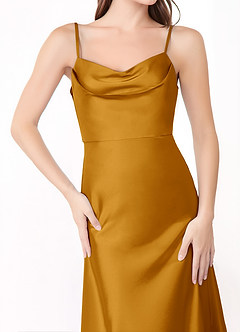 Azazie Alaija Bridesmaid Dresses Butterscotch Mermaid Side Slit Stretch Satin Dress image5