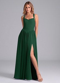 Azazie Francis Bridesmaid Dresses Dark Green A-Line Corset Chiffon Dress image3
