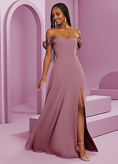 Barbie ♥ Azazie Bridesmaid Dresses Vintage Mauve A-Line Off the Shoulder Chiffon Convertible Dress image8