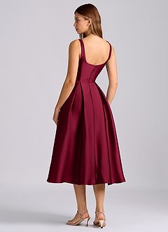 Azazie Amalie Bridesmaid Dresses Burgundy A-Line Pleated Stretch Satin Dress image5