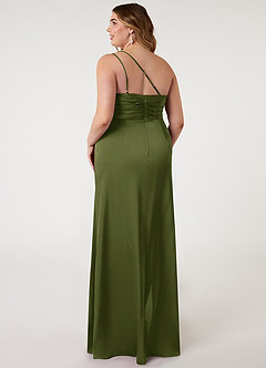 Azazie Eren Bridesmaid Dresses Olive Mermaid One Shoulder Stretch Satin Dress image7
