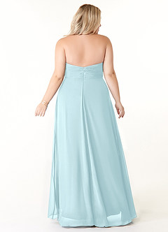 Azazie Tessie Vestidos de damas de honor Vestido de Vidrio Marino de Gasa de Corte en A con Cuello en V plisado image7