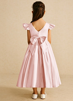 Azazie Violeta Flower Girl Dresses Blushing Pink Ball-Gown Bow Matte Satin Dress image2