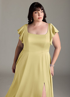 Azazie Bondi Robes de demoiselle d'honneur Robe Trapèze en Satin extensible Arc Sorbet Citron image11